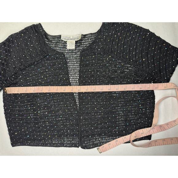 Y2K Sophie Chang Black Rhinestone Mesh Cropped Cardigan Shrug Sparkle 2000s - Picture 5 of 6